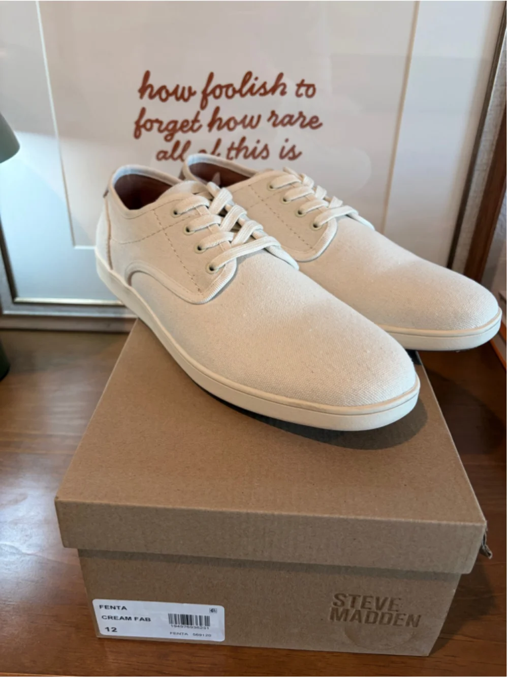 Steve Madden Fenta Canvas Sneakers Men's Size 12 Cream Fabric NIB New In Box